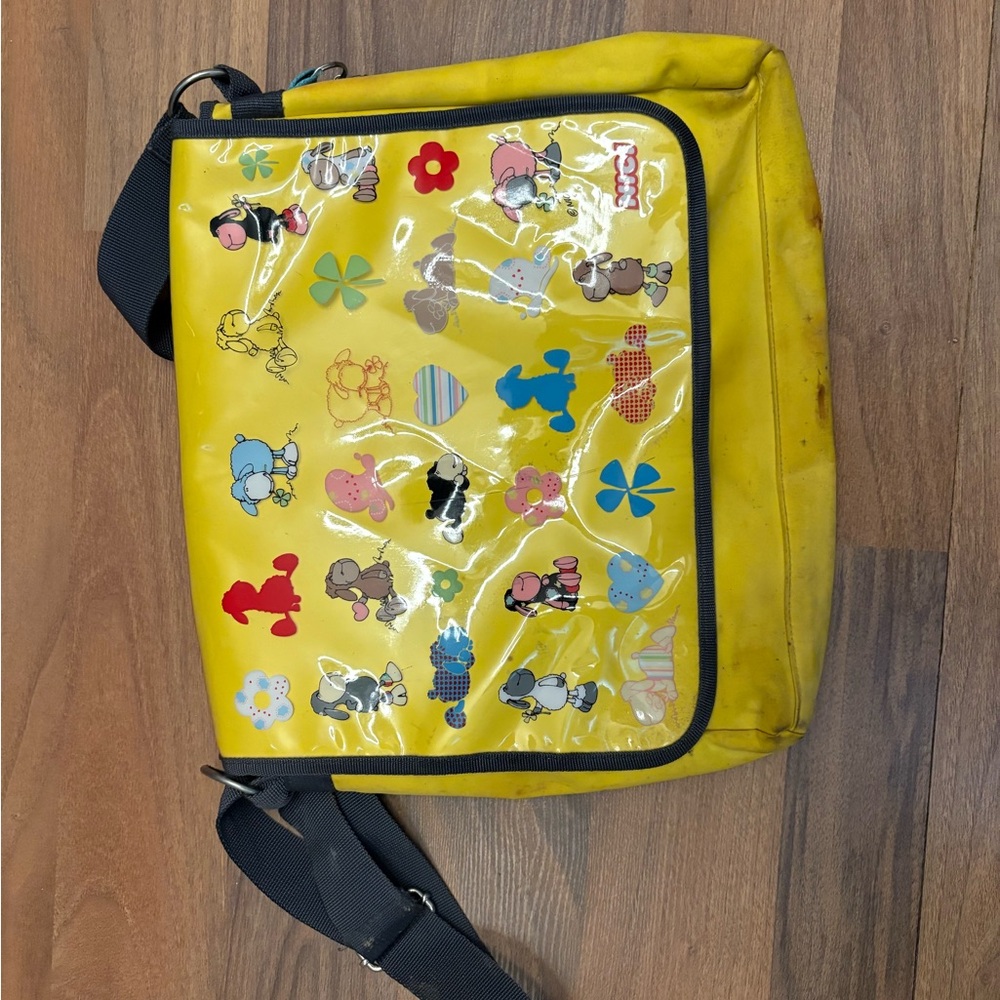 Yellow Character Print Messenger Bag